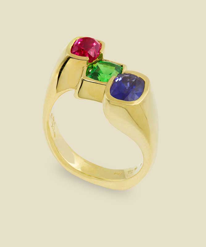 17 Tsavorite 90ct Spinel 58ct and Sapphire 119ct in 18K Yellow Gold