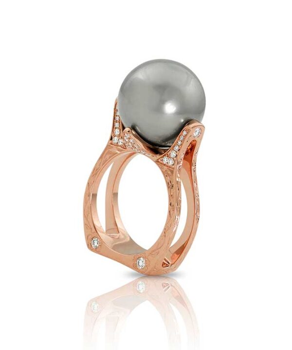18K Rose Gold Ring with 158mm Black Pearl and 48ctw Diamonds