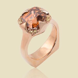 18K Rose Gold Ring with 596 Cinnamon Zircon and Coffee Colored Diamonds