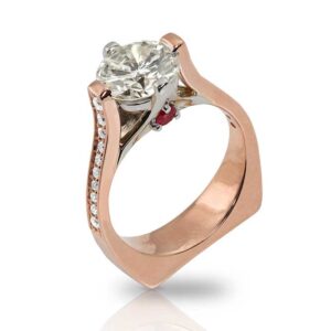 18K Rose and White Gold Ring with 202ct Round Diamond and Ruby with Diamond Melee WBG