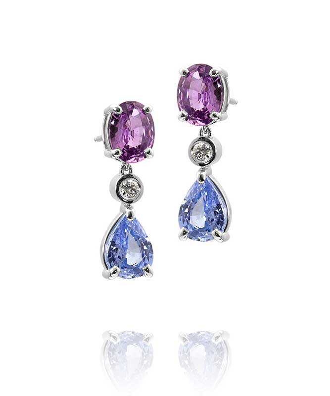 18K White Gold Pink and Blue Sapphire 532ct Earrings with Diamonds 14ct