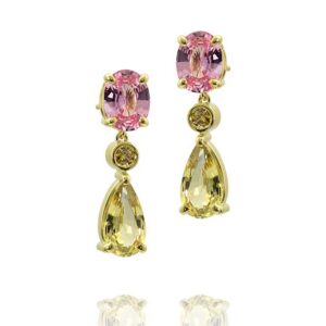 18K Yellow Gold Pink and Yellow Sapphire 548ct Earrings with Yellow Diamonds 15ct