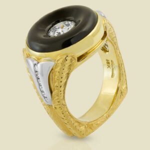 2 Diamond 098ct VS1 H Color in Black Jade with Accent Diamonds 013ct in 18K Yellow Gold and Platinum
