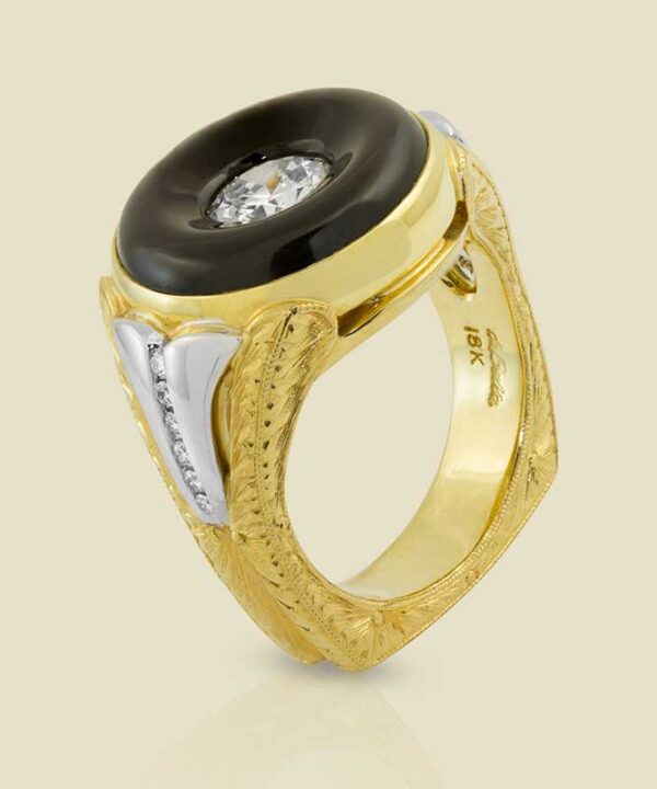 2 Diamond 098ct VS1 H Color in Black Jade with Accent Diamonds 013ct in 18K Yellow Gold and Platinum