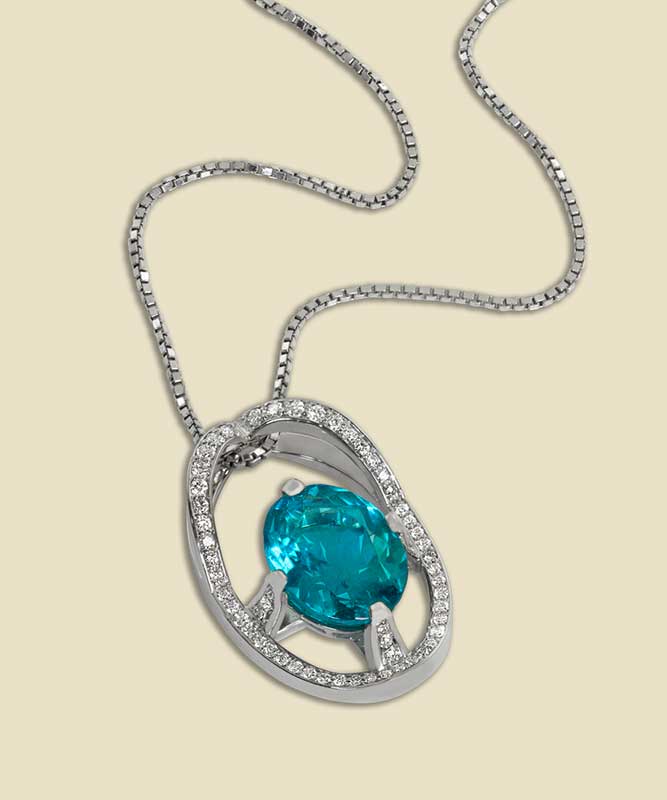Apatite 590ct with Diamonds 111ct in 18kt White Gold