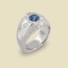 Blue Sapphire 178ct with Accent Diamonds in 18kt White Gold Gents Ring