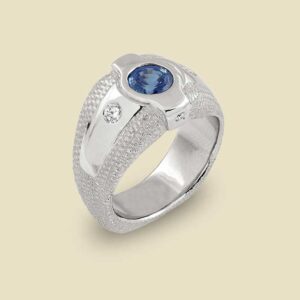 Blue Sapphire 178ct with Accent Diamonds in 18kt White Gold Gents Ring