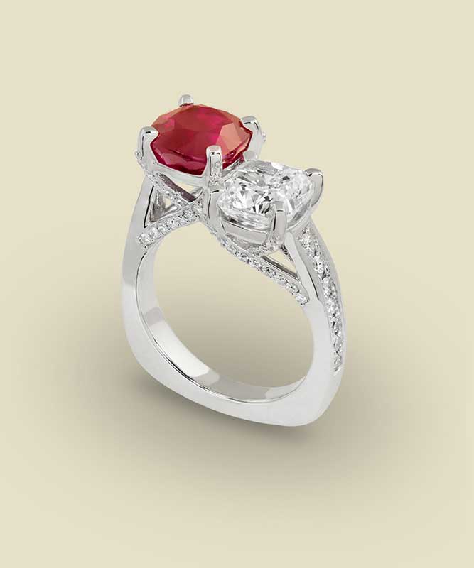 Burmese Ruby 400ct with Diamond D Color SI1 206ct in Platinum