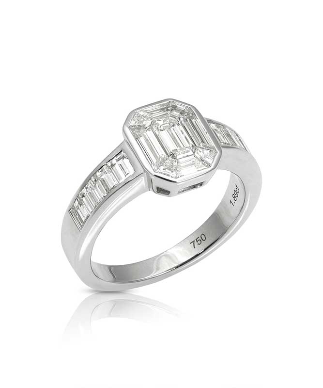 Emerald Cut and Baguette Diamond Ring 189ctw in 18K White Gold