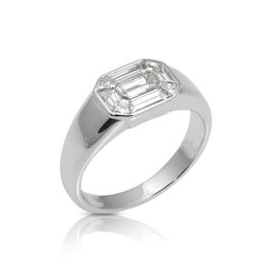 Emerald Cut and Baguette Diamond Ring GVS 102ctw in 18K White Gold