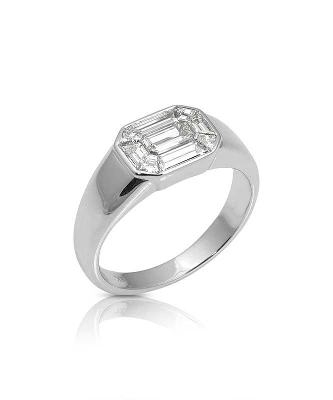 Emerald Cut and Baguette Diamond Ring GVS 102ctw in 18K White Gold