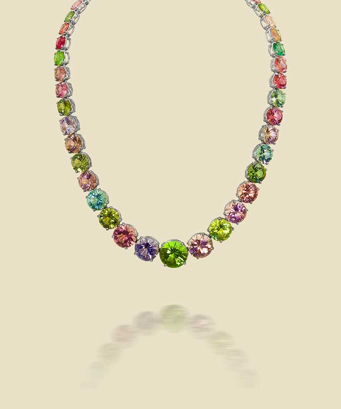 Multi Color Tourmalines 122ct in 18kt White Gold