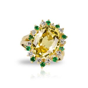 Nat'l yellow sapphire 10.59ct .40ct diamond