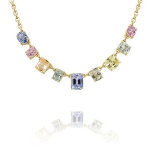 Natural Multi Colored Sapphire Necklace in 18K Yellow Gold