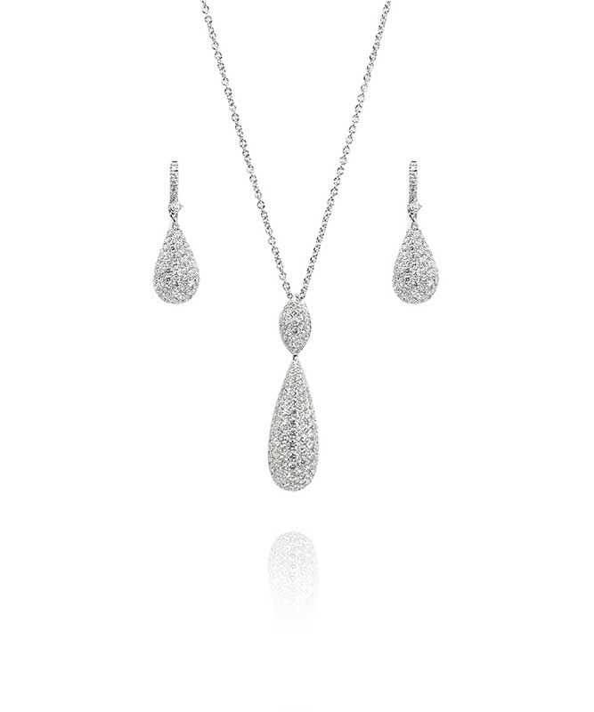 Pave Diamond Earrings 77ctw and Pendant 2ctw in 18K White Gold