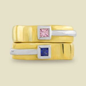 Pink Sapphire Ring 021ct and Blue Sapphire Ring 018ct in 18K Yellow Gold and Platinum