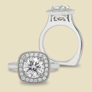 Platinum Engagement Ring with Round Brilliant Center Diamond and Halo