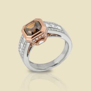 Platinum Set with 202ct Natural Orangey Brown Step Cut Square Diamond and 108ct Melee