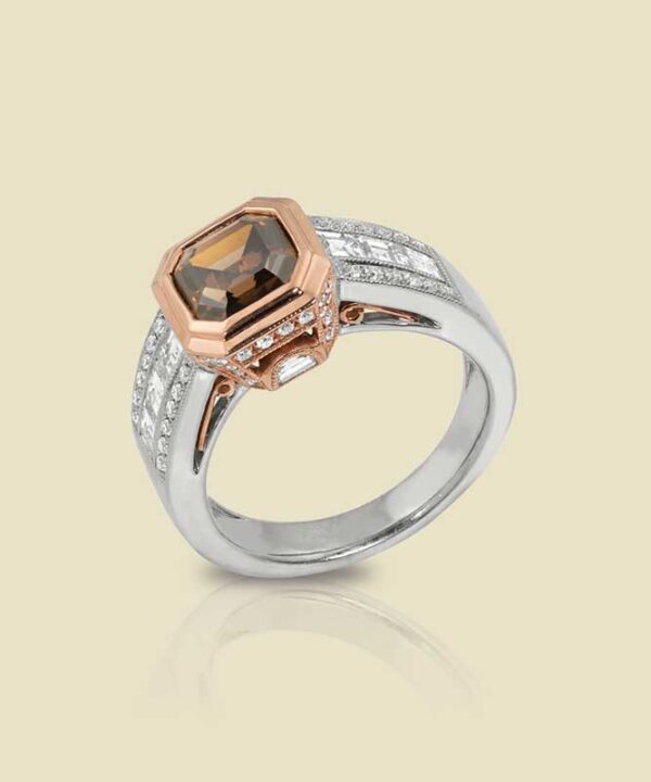 Platinum Set with 202ct Natural Orangey Brown Step Cut Square Diamond and 108ct Melee