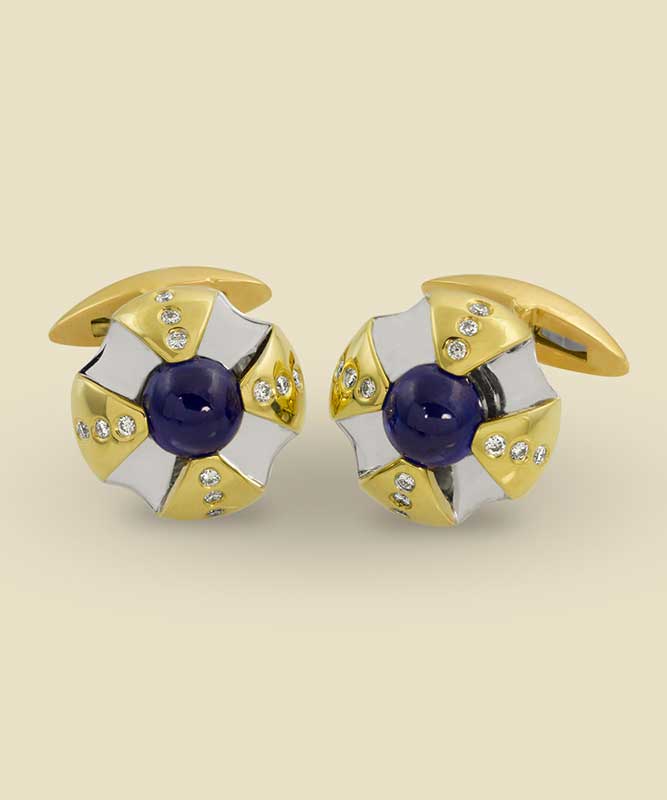 Sapphire Cabochons 475ct with Diamonds 51ct in 18kt Yellow Gold