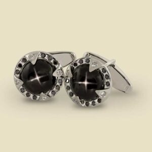 Star Diopside 1057ct with Black Diamonds 30ct and White Diamonds 09ct in 14kt White Gold