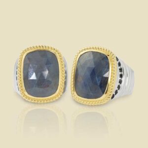 Sterling Silver Rings with 18K Yellow Gold and 1392ct and 1453ct Sapphires and 43ct and 44ct Black Diamonds