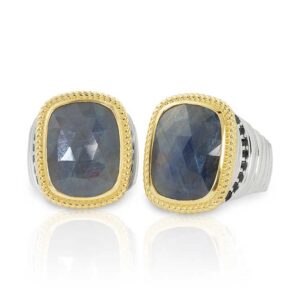Sterling Silver Rings with 18K Yellow Gold and 1392ct and 1453ct Sapphires and 43ct and 44ct Black Diamonds WBG