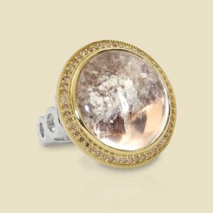 Sterling Silver and 18K Yellow Gold Ring with Round Quartz and Coffee Diamonds