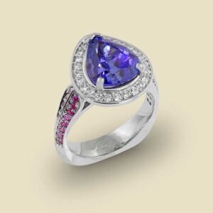 Tanzanite 419ct with Pink Sapphires and Colorless Diamonds in 18kt White Gold Limited Edition