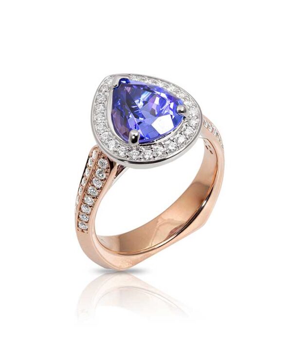 Tanzanite Ring with Diamonds in Rose and White Gold