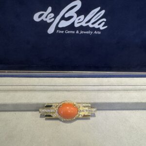 18k Gold Coral & Diamond Zia symbol brooch