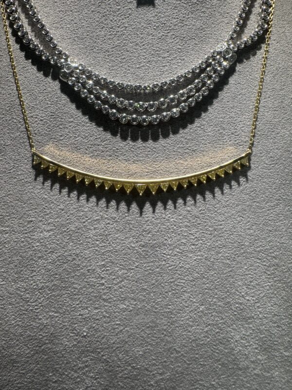 18k Fancy Yellow Trillion Diamond Bar Necklace