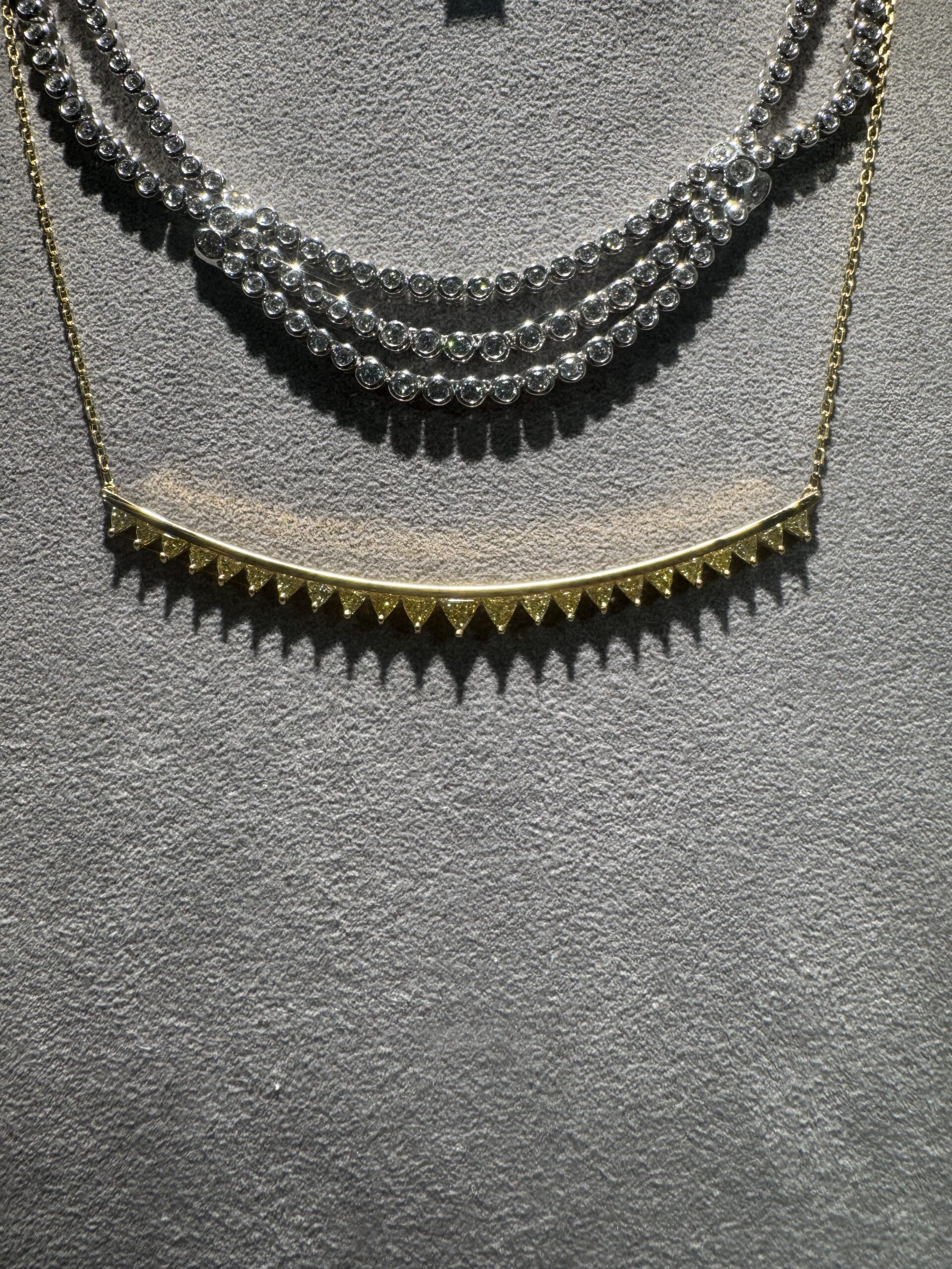 18k Fancy Yellow Trillion Diamond Bar Necklace